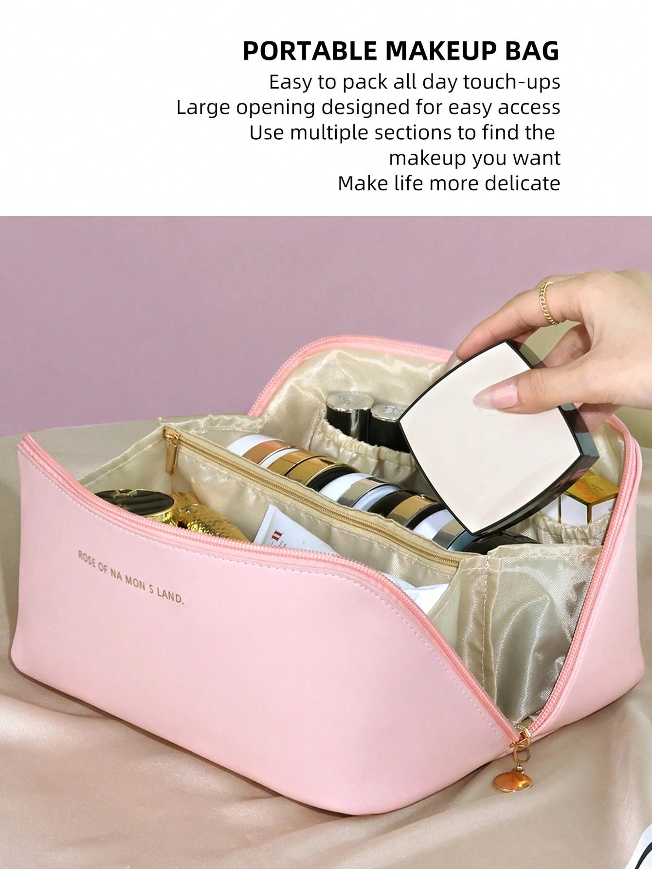 1 bolsa de cosméticos con forma de nube rosa, bolsa de artículos de tocador de viaje multifuncional con ranura para cepillo, organizador de maquillaje portátil, fácil de limpiar Black Friday.