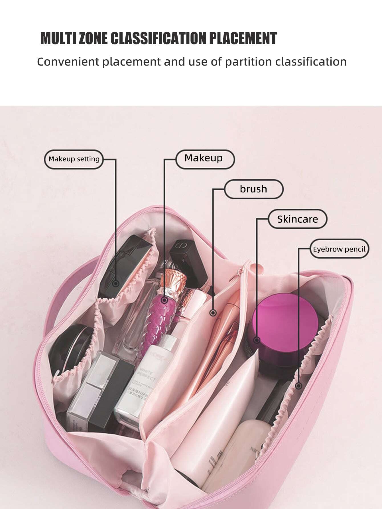 1 bolsa de cosméticos con forma de nube rosa, bolsa de artículos de tocador de viaje multifuncional con ranura para cepillo, organizador de maquillaje portátil, fácil de limpiar Black Friday.
