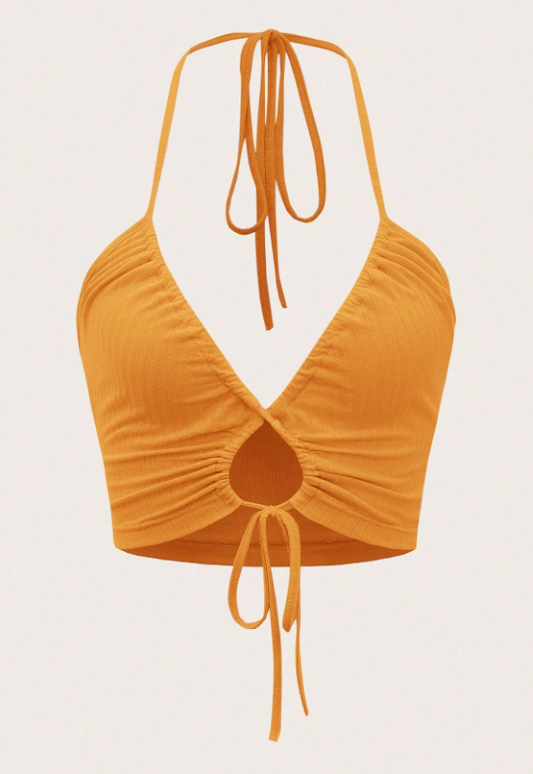 SHEIN ICON Top tejido sin mangas con cuello halter y espalda cruzada mujer