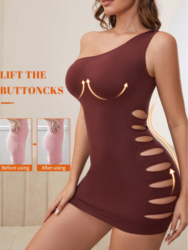 Vestido Bodycon De Manga Sisa Con Un Hombro Descubierto Y Detalle De Encaje En El Lateral Para Mujer