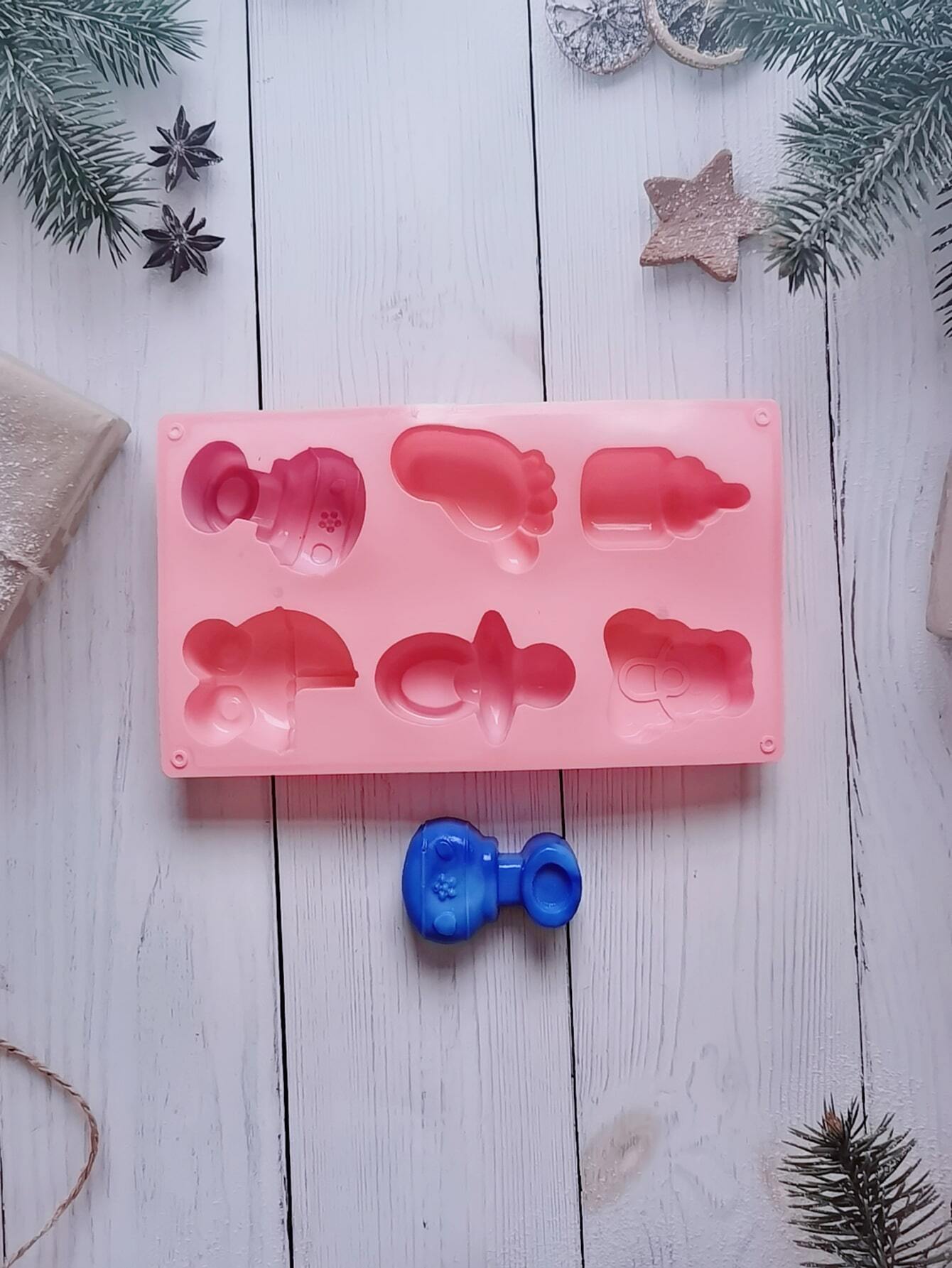 1 molde de silicona para jabón con temática de baby shower, botella de leche 3D y huella de coche, molde para fondant, decoración de pasteles, herramientas para hornear para chocolate, azúcar, dulces, decoración de magdalenas, arcilla polimérica.