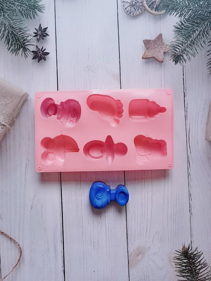1 molde de silicona para jabón con temática de baby shower, botella de leche 3D y huella de coche, molde para fondant, decoración de pasteles, herramientas para hornear para chocolate, azúcar, dulces, decoración de magdalenas, arcilla polimérica.