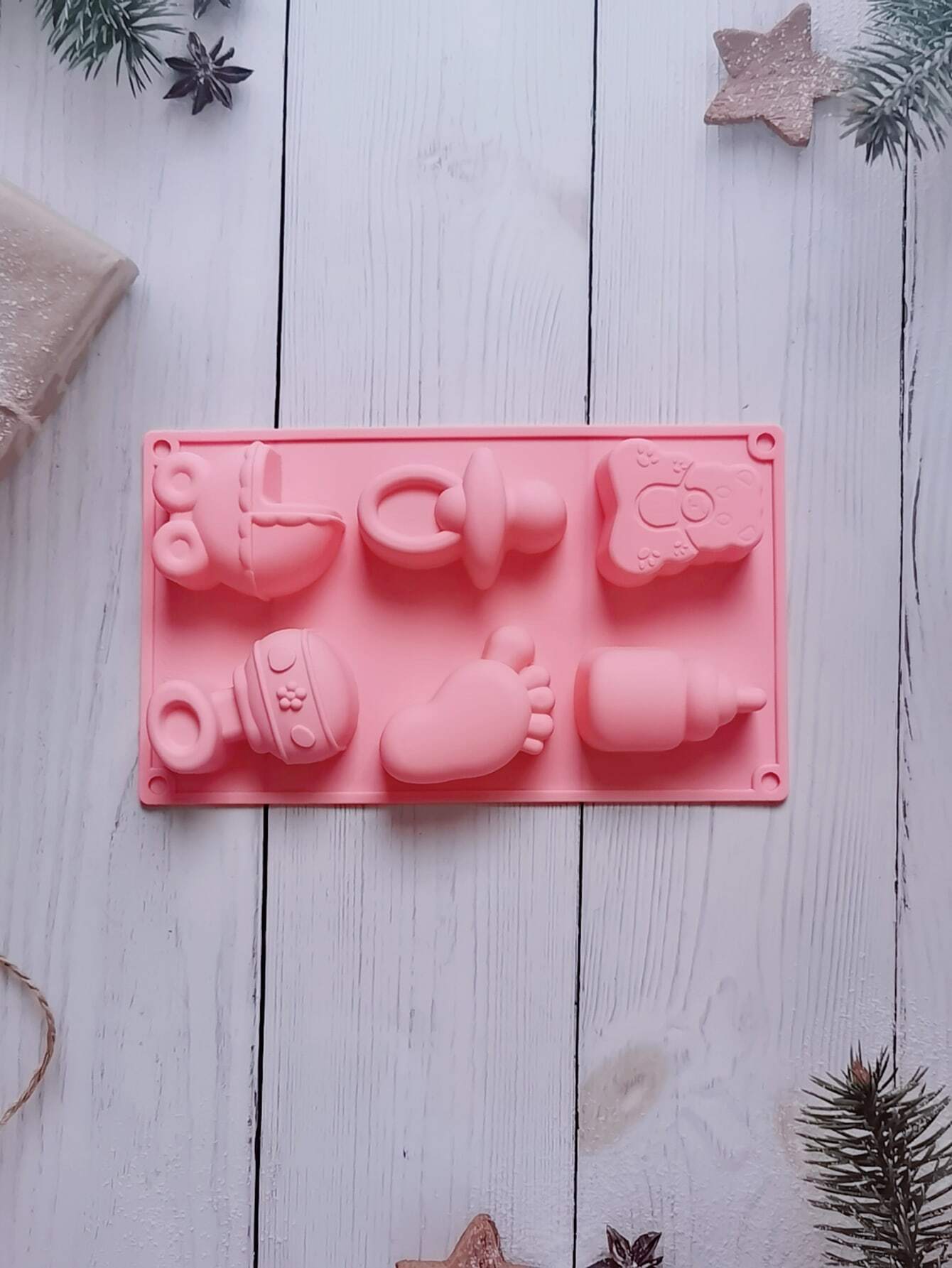 1 molde de silicona para jabón con temática de baby shower, botella de leche 3D y huella de coche, molde para fondant, decoración de pasteles, herramientas para hornear para chocolate, azúcar, dulces, decoración de magdalenas, arcilla polimérica.