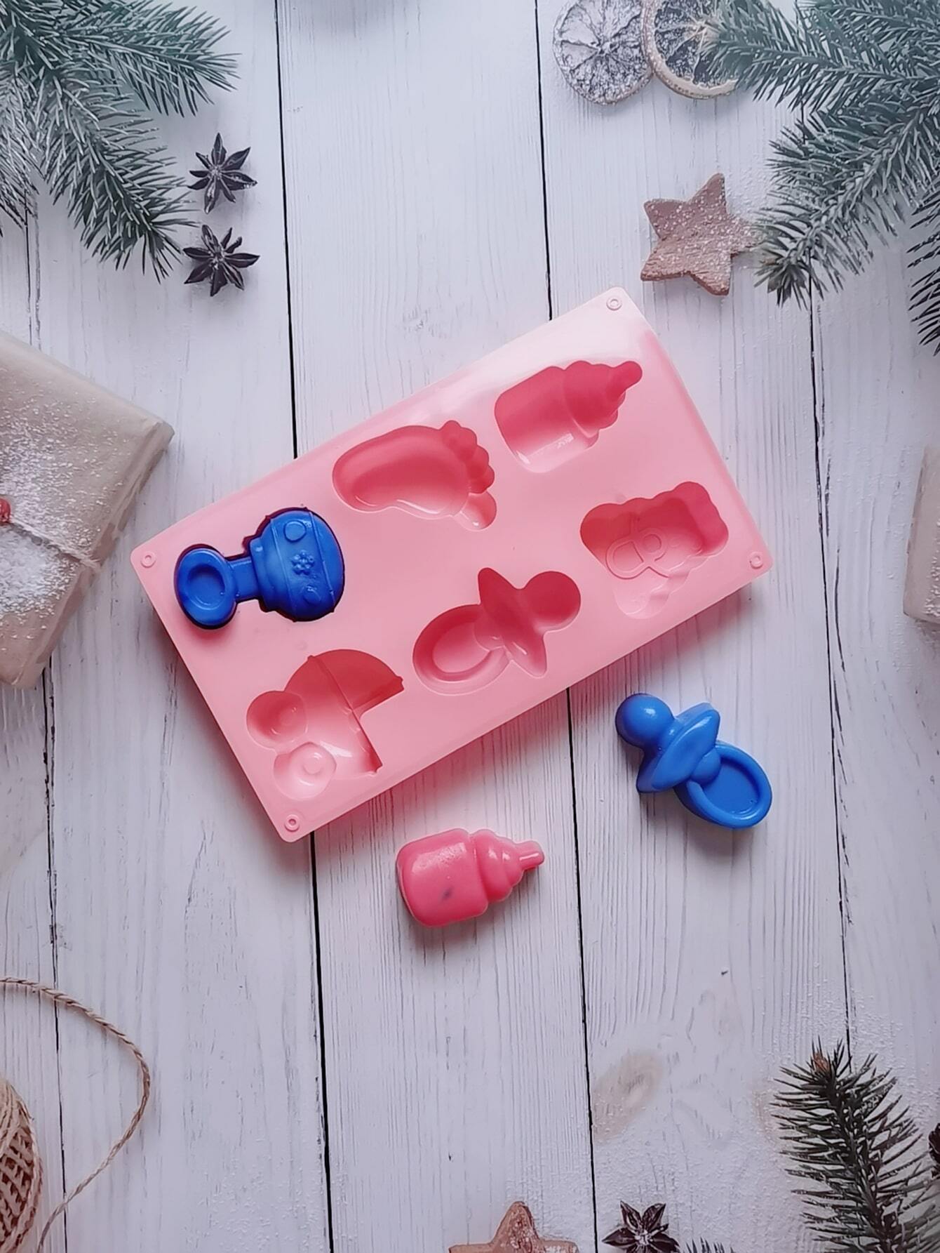 1 molde de silicona para jabón con temática de baby shower, botella de leche 3D y huella de coche, molde para fondant, decoración de pasteles, herramientas para hornear para chocolate, azúcar, dulces, decoración de magdalenas, arcilla polimérica.