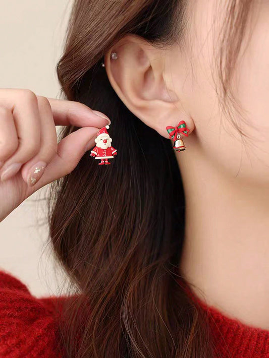 1 par (2 piezas) de pendientes con diseño asimétrico de campana de Papá Noel, accesorios de pendientes con temática navideña para mujeres, regalo de Navidad