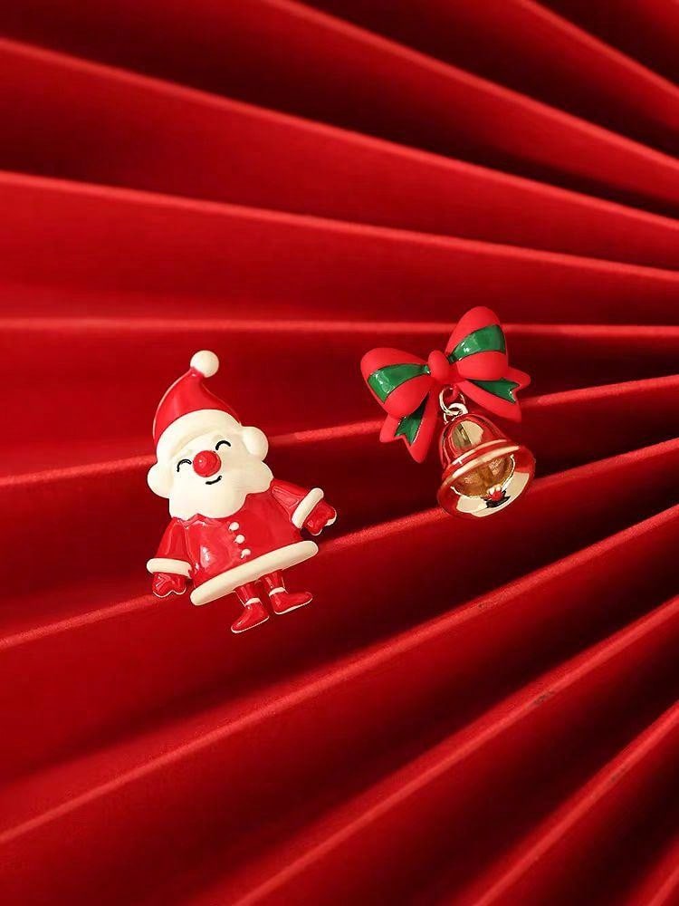 1 par (2 piezas) de pendientes con diseño asimétrico de campana de Papá Noel, accesorios de pendientes con temática navideña para mujeres, regalo de Navidad