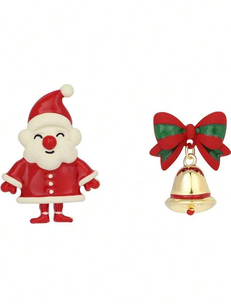 1 par (2 piezas) de pendientes con diseño asimétrico de campana de Papá Noel, accesorios de pendientes con temática navideña para mujeres, regalo de Navidad