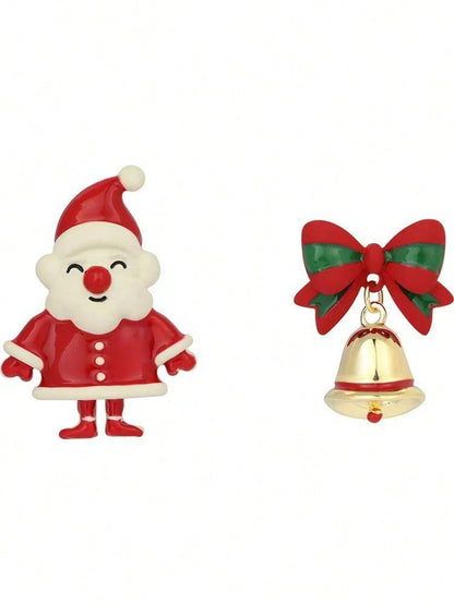 1 par (2 piezas) de pendientes con diseño asimétrico de campana de Papá Noel, accesorios de pendientes con temática navideña para mujeres, regalo de Navidad