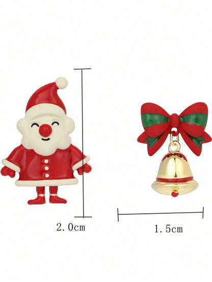1 par (2 piezas) de pendientes con diseño asimétrico de campana de Papá Noel, accesorios de pendientes con temática navideña para mujeres, regalo de Navidad
