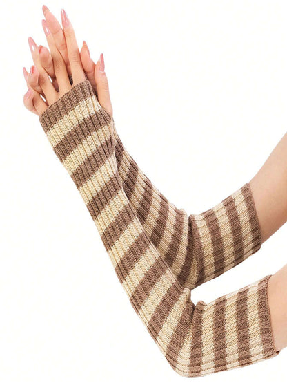 1 par Calentadores de brazo de punto para mujer con orificio para el pulgar, puño de manga larga, para otoño e invierno