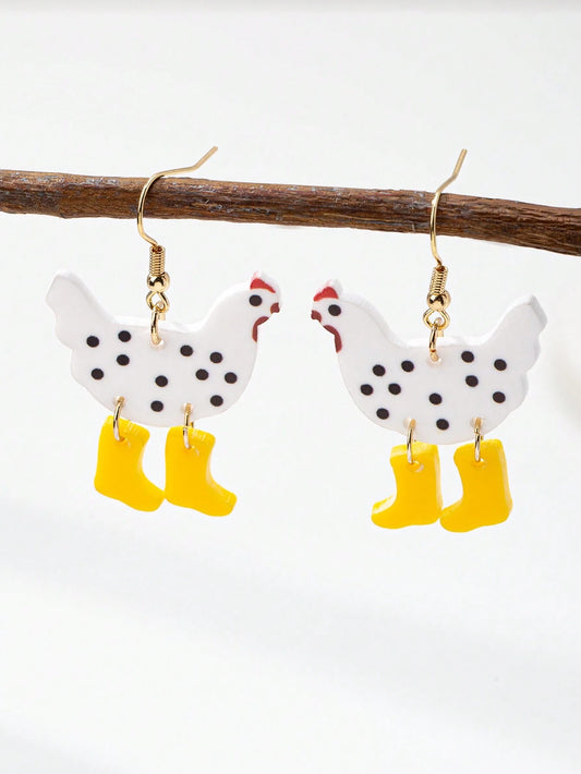 1 par de aretes con forma de gallinas granja lindas con botas