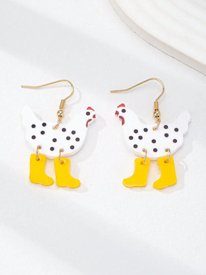 1 par de aretes con forma de gallinas granja lindas con botas