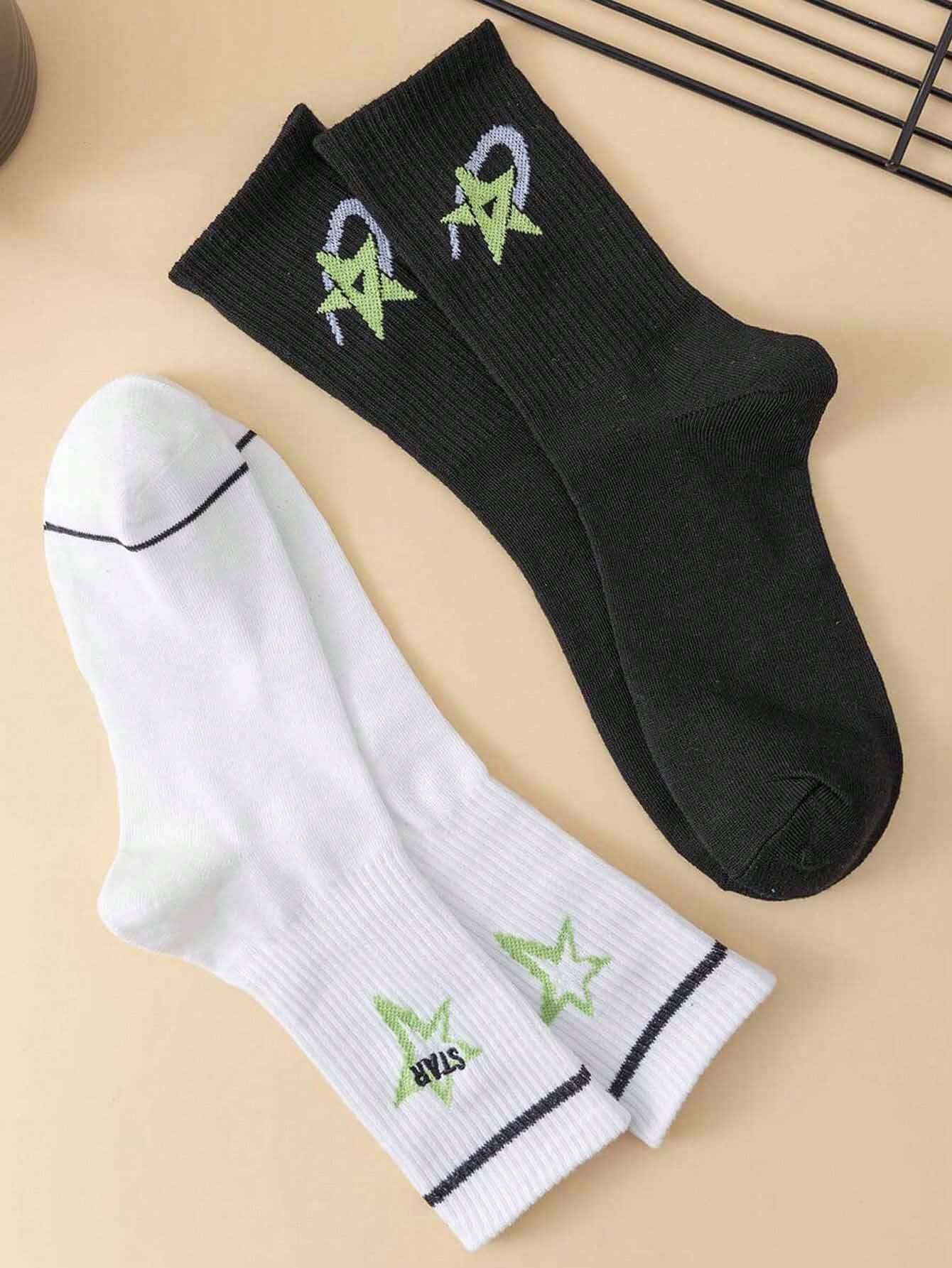 2 pares de calcetines tipo cuello de tripulación unisex cómodos y suaves con estrellas grandes, elegantes y versátiles para uso diario, nuevos llegados de primavera/otoño