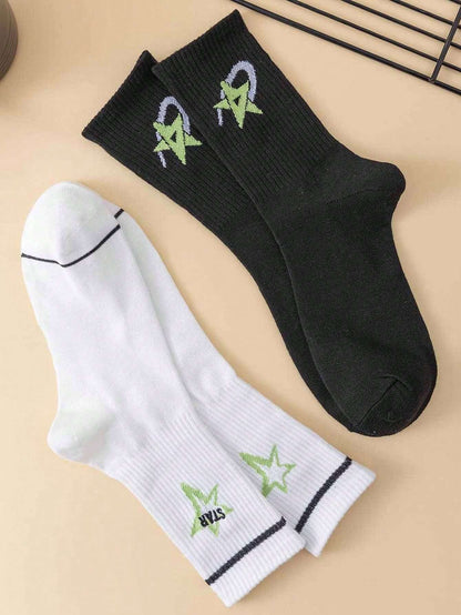 2 pares de calcetines tipo cuello de tripulación unisex cómodos y suaves con estrellas grandes, elegantes y versátiles para uso diario, nuevos llegados de primavera/otoño