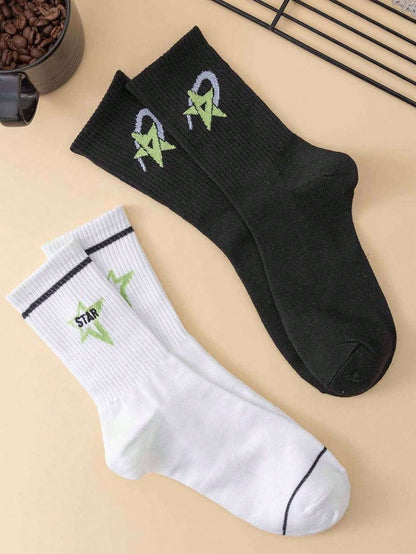 2 pares de calcetines tipo cuello de tripulación unisex cómodos y suaves con estrellas grandes, elegantes y versátiles para uso diario, nuevos llegados de primavera/otoño