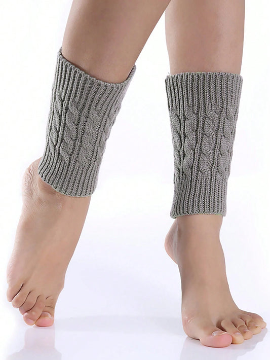 1 par de calentadores de piernas de punto de cable lisos, calentadores de piernas para capas con falda, accesorios de pierna de moda y abrigados
