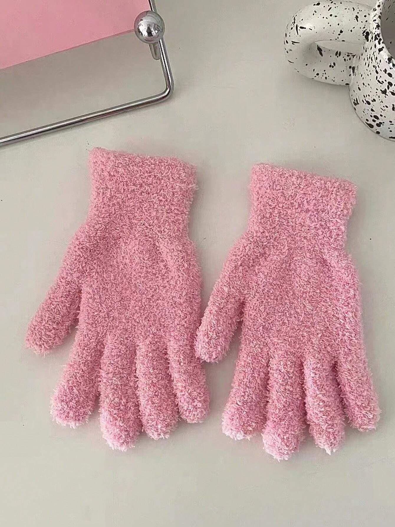 1 par de guantes táctiles color rosa, forrados con forro polar cálido para ciclismo, otoño/invierno