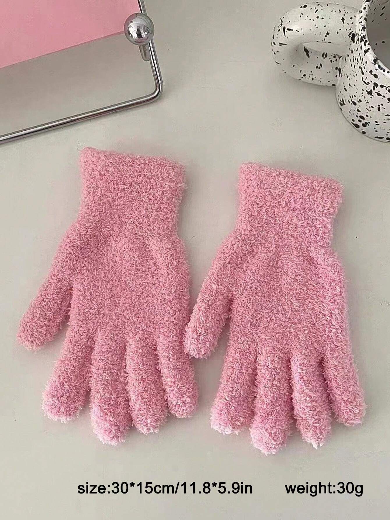 1 par de guantes táctiles color rosa, forrados con forro polar cálido para ciclismo, otoño/invierno