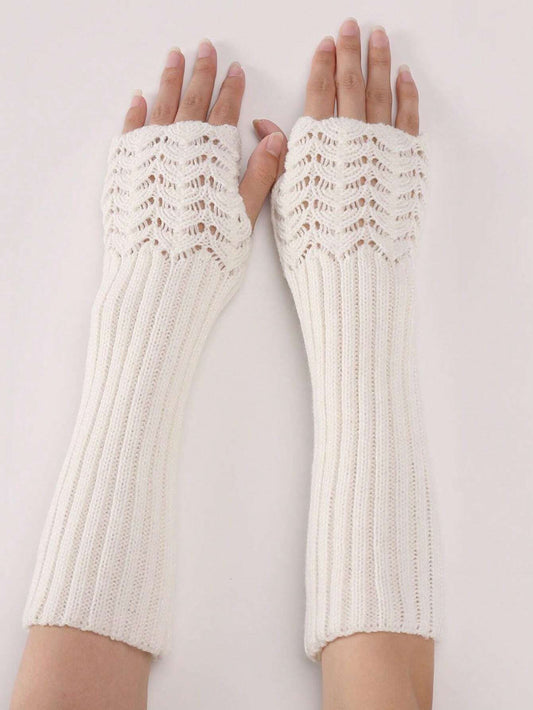 1 par de mangas sin dedos de unicolor con diseño de escamas de peces tejidas para mujer, calentadores de brazos tejidos de longitud media para otoño/invierno