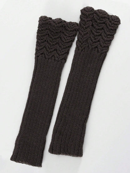 1 par de mangas sin dedos de unicolor con diseño de escamas de peces tejidas para mujer, calentadores de brazos tejidos de longitud media para otoño/invierno