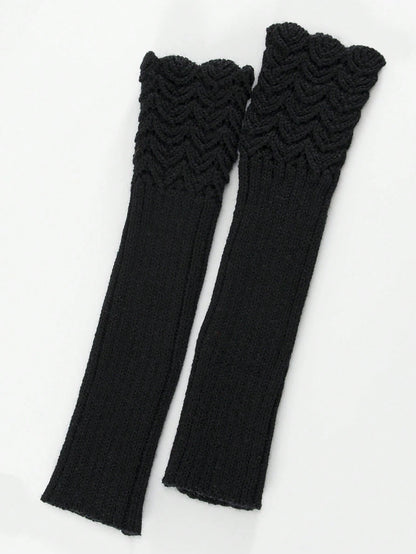 1 par de mangas sin dedos de unicolor con diseño de escamas de peces tejidas para mujer, calentadores de brazos tejidos de longitud media para otoño/invierno