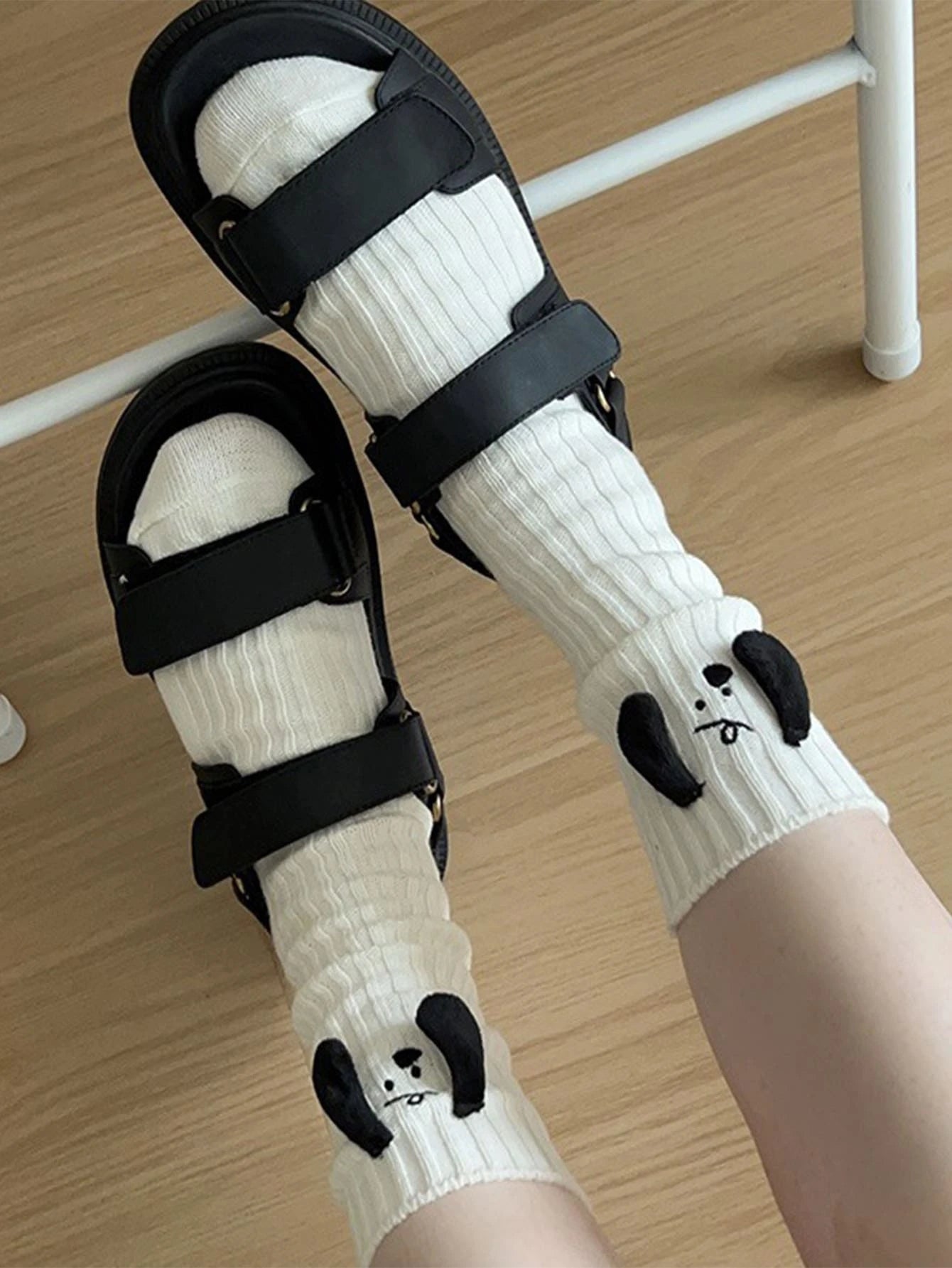 1 par dulce de mujeres blanco Calcetines hasta mitad de pantorrilla con 3d perro orejas , cuatro de moda Calcetines deportivos