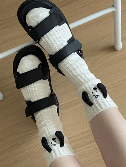 1 par dulce de mujeres blanco Calcetines hasta mitad de pantorrilla con 3d perro orejas , cuatro de moda Calcetines deportivos
