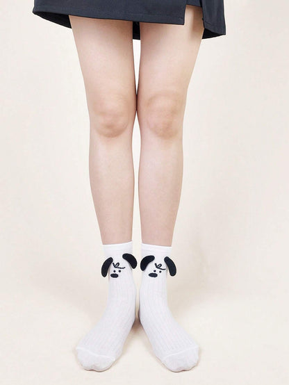 1 par dulce de mujeres blanco Calcetines hasta mitad de pantorrilla con 3d perro orejas , cuatro de moda Calcetines deportivos