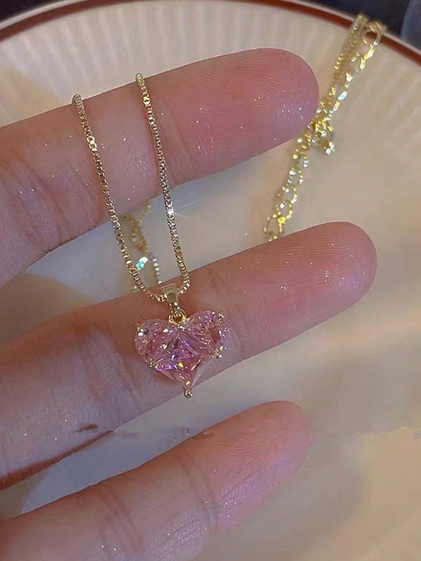 1 pieza/2 piezas Collar con colgante de corazón decorado con cristal, accesorio de joyería elegante y de moda adecuado para mujeres y niñas, regalo ideal