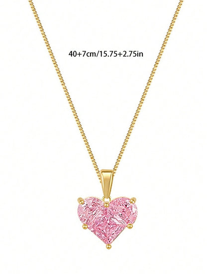 1 pieza/2 piezas Collar con colgante de corazón decorado con cristal, accesorio de joyería elegante y de moda adecuado para mujeres y niñas, regalo ideal