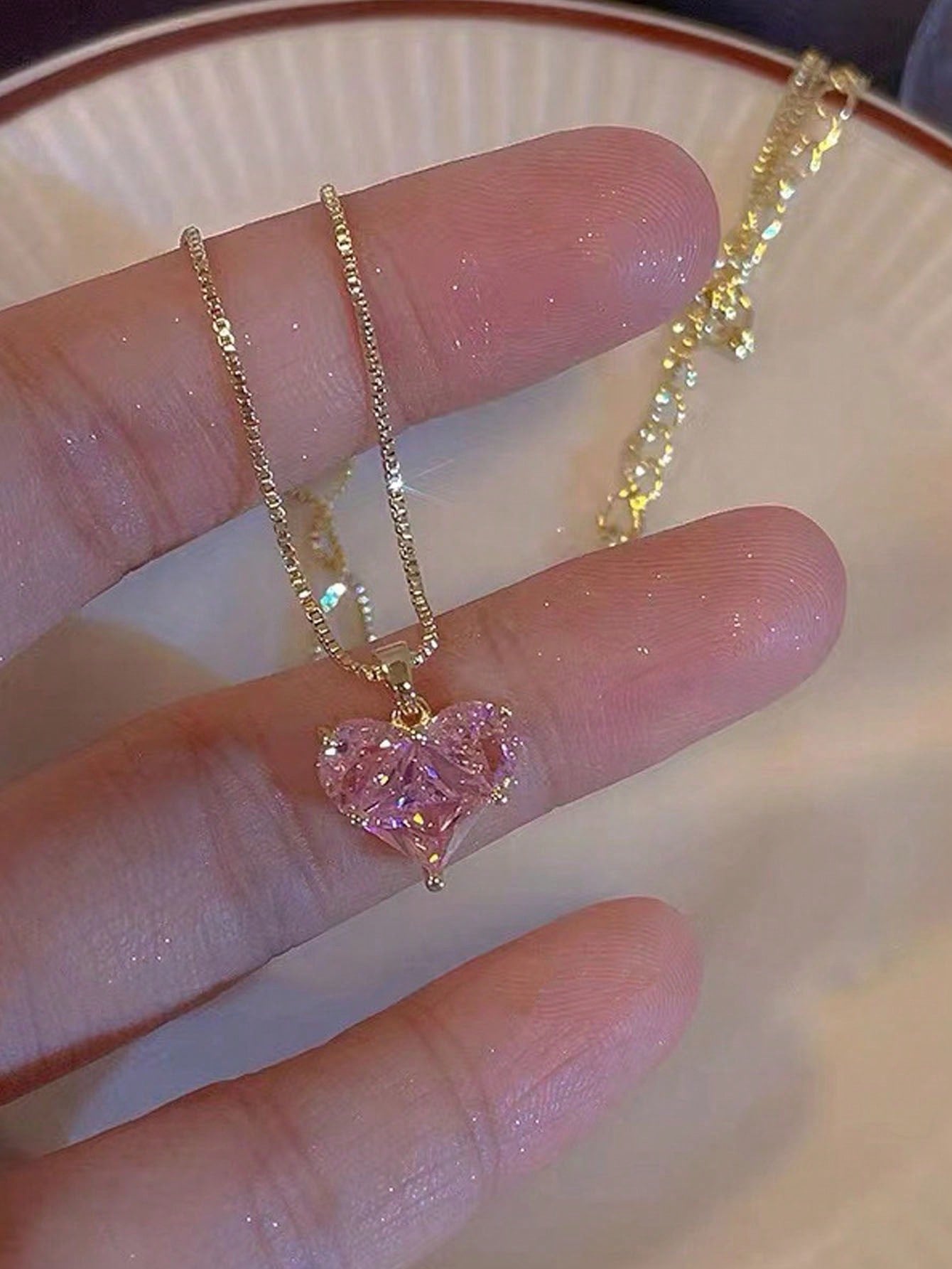 1 pieza/2 piezas Collar con colgante de corazón decorado con cristal, accesorio de joyería elegante y de moda adecuado para mujeres y niñas, regalo ideal