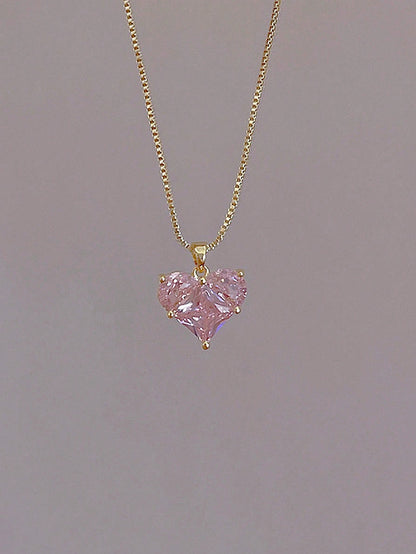 1 pieza/2 piezas Collar con colgante de corazón decorado con cristal, accesorio de joyería elegante y de moda adecuado para mujeres y niñas, regalo ideal