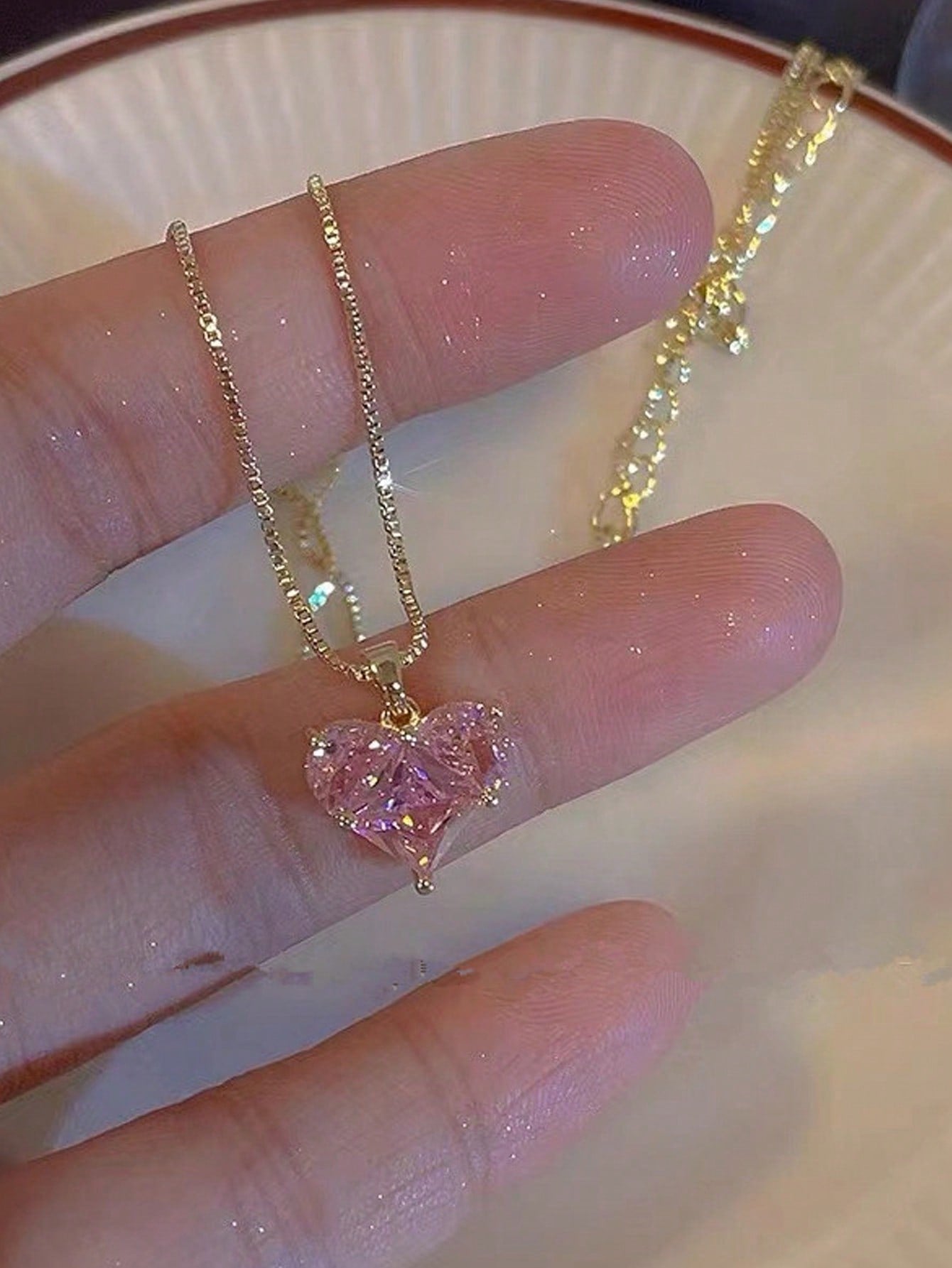 1 pieza/2 piezas Collar con colgante de corazón decorado con cristal, accesorio de joyería elegante y de moda adecuado para mujeres y niñas, regalo ideal