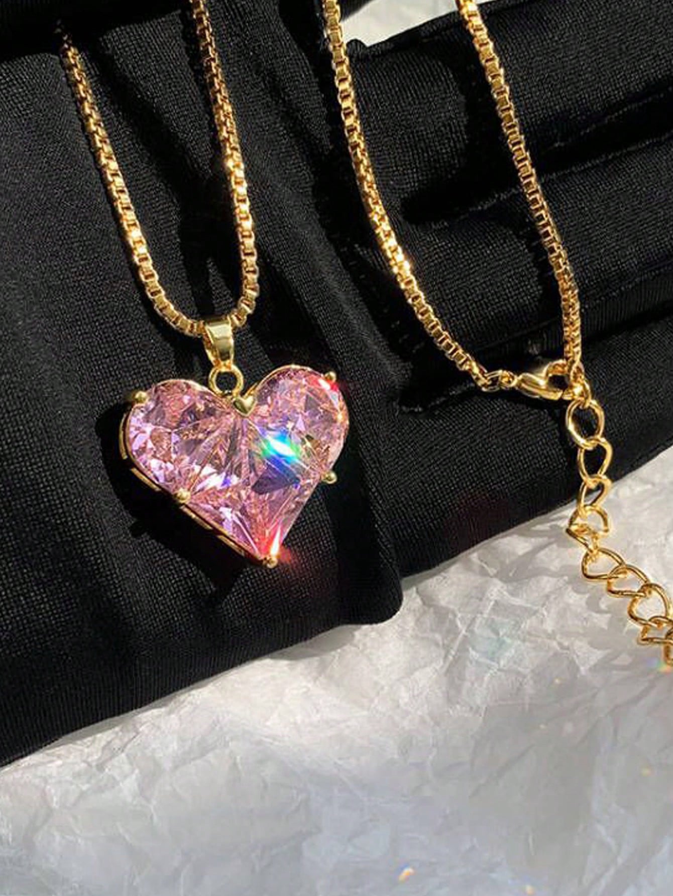 1 pieza/2 piezas Collar con colgante de corazón decorado con cristal, accesorio de joyería elegante y de moda adecuado para mujeres y niñas, regalo ideal
