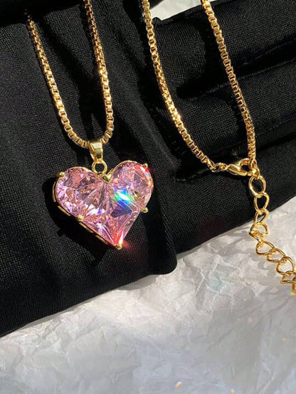 1 pieza/2 piezas Collar con colgante de corazón decorado con cristal, accesorio de joyería elegante y de moda adecuado para mujeres y niñas, regalo ideal