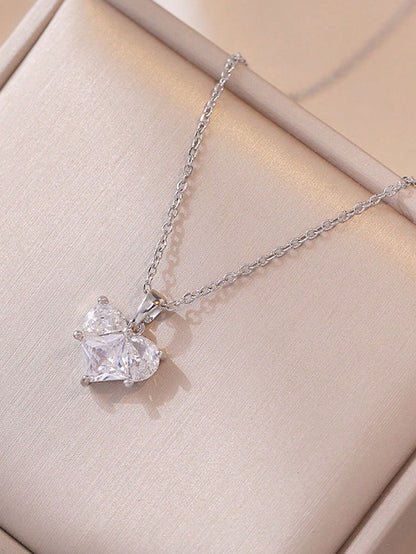 1 pieza/2 piezas Collar con colgante de corazón decorado con cristal, accesorio de joyería elegante y de moda adecuado para mujeres y niñas, regalo ideal