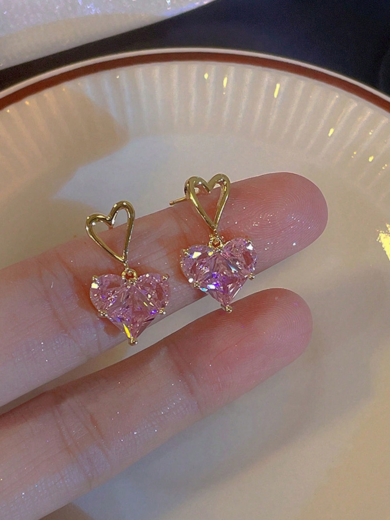 1 pieza/2 piezas Collar con colgante de corazón decorado con cristal, accesorio de joyería elegante y de moda adecuado para mujeres y niñas, regalo ideal