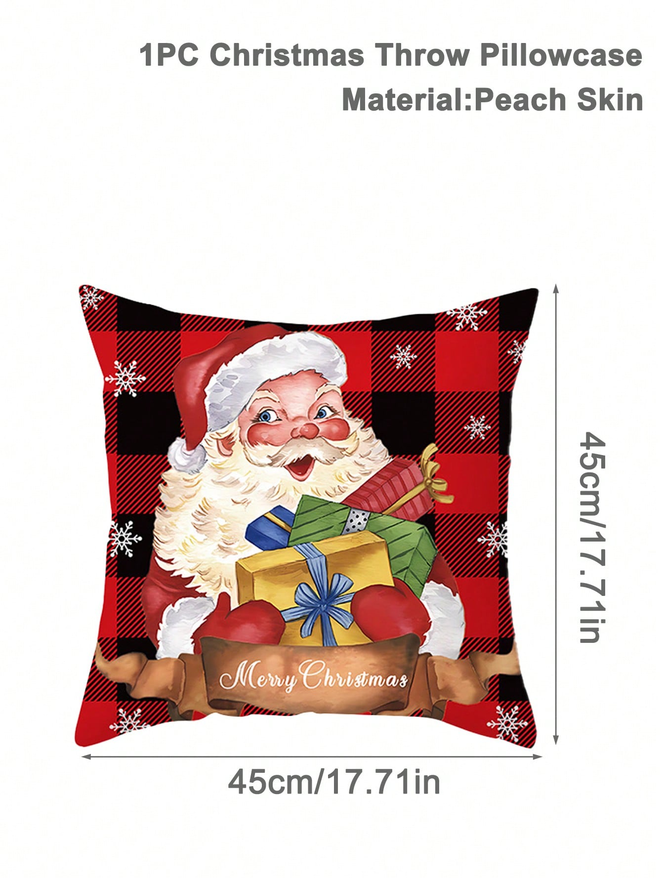1 pieza 45*45cm Funda de cojín cuadrada de peluche de poliéster con decoración navideña de oso, Papá Noel y gato, serie navideña de fundas de almohada suaves para fiestas de Navidad, invierno, hogar, dormitorio