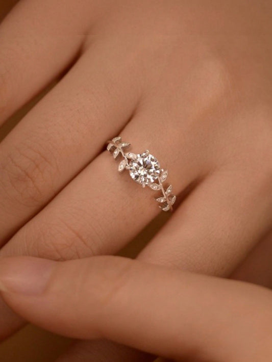 1 pieza Anillo de hoja con circonita cúbica de lujo, elegante joya de compromiso y boda para mujer, regalo para fiestas