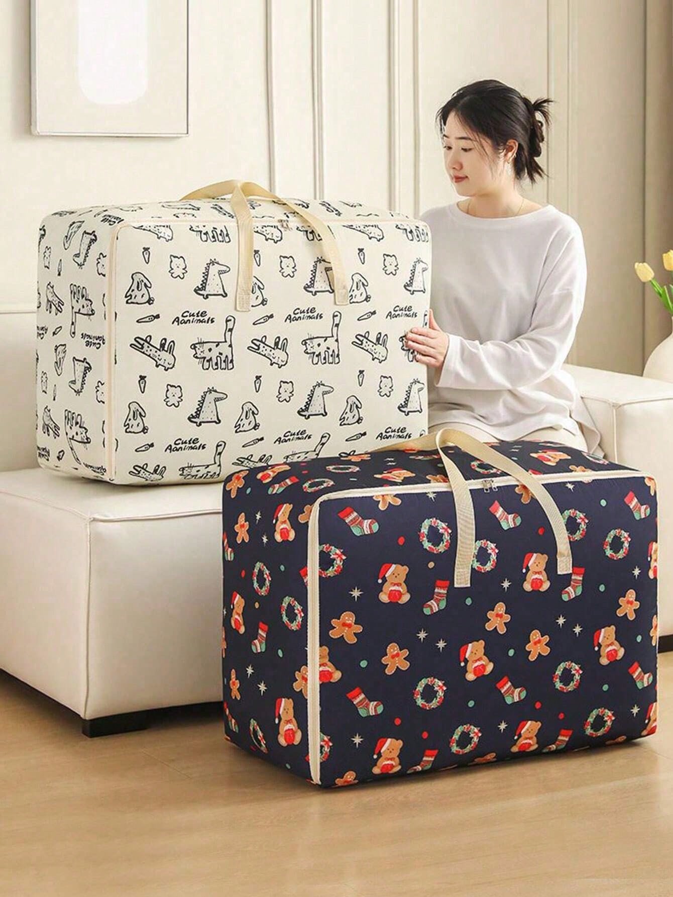 1 pieza Bolsa de almacenamiento de tela Oxford grande, bolso de mano para estudiantes, bolsa de embalaje para mudanzas, bolsa de almacenamiento de ropa a prueba de humedad, bolsa de almacenamiento de ropa portátil de tela no tejida