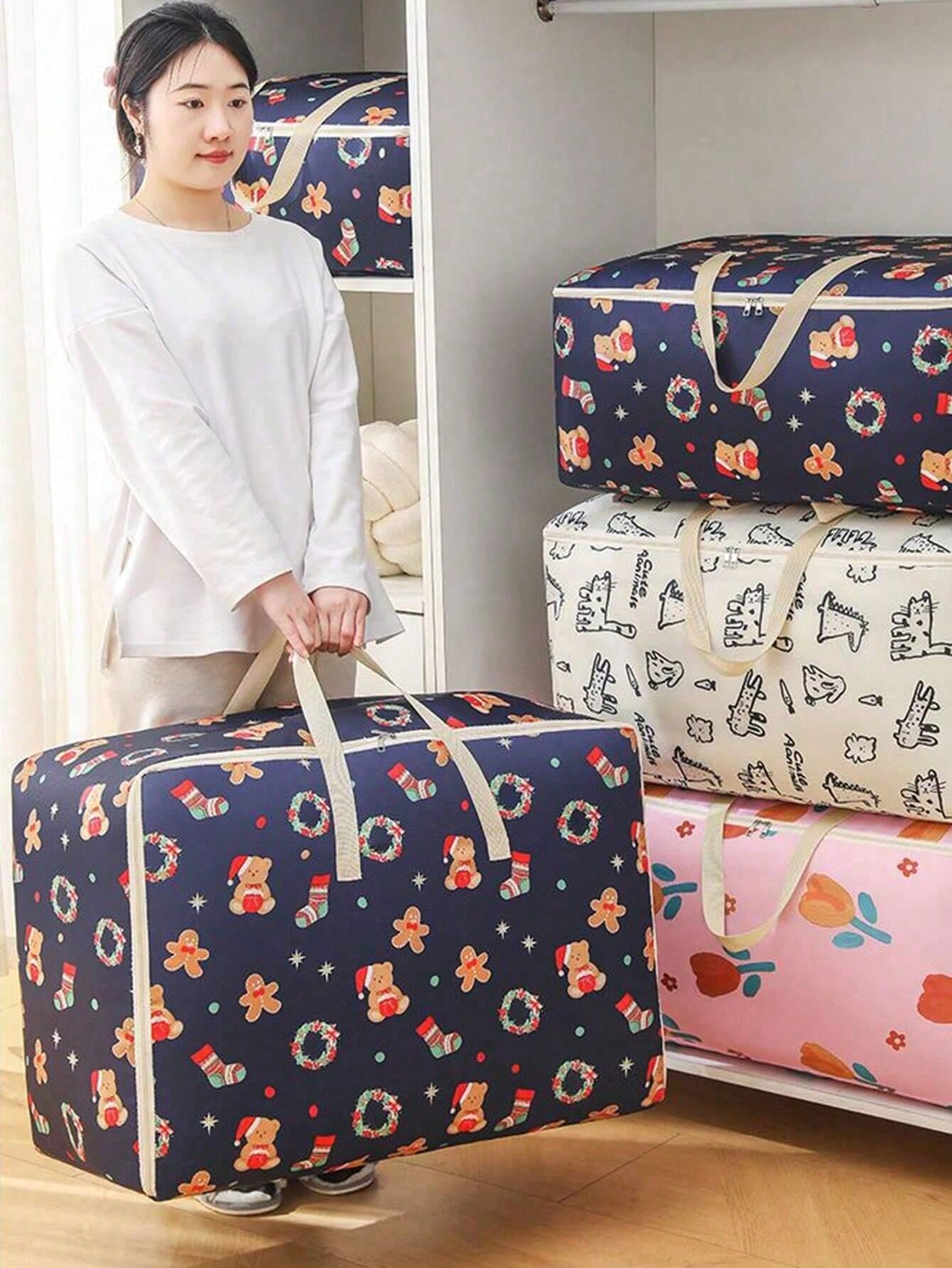 1 pieza Bolsa de almacenamiento de tela Oxford grande, bolso de mano para estudiantes, bolsa de embalaje para mudanzas, bolsa de almacenamiento de ropa a prueba de humedad, bolsa de almacenamiento de ropa portátil de tela no tejida