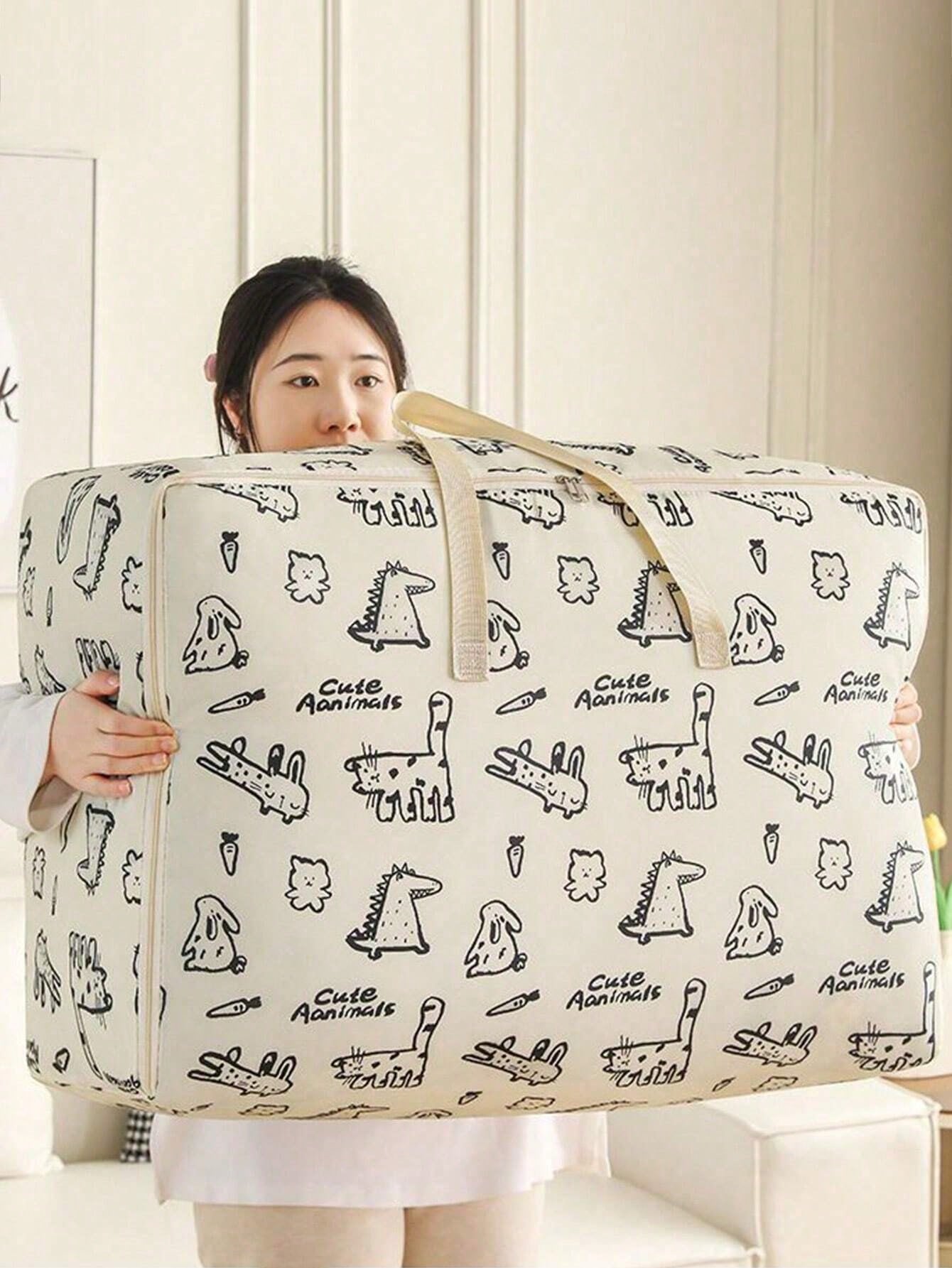 1 pieza Bolsa de almacenamiento de tela Oxford grande, bolso de mano para estudiantes, bolsa de embalaje para mudanzas, bolsa de almacenamiento de ropa a prueba de humedad, bolsa de almacenamiento de ropa portátil de tela no tejida