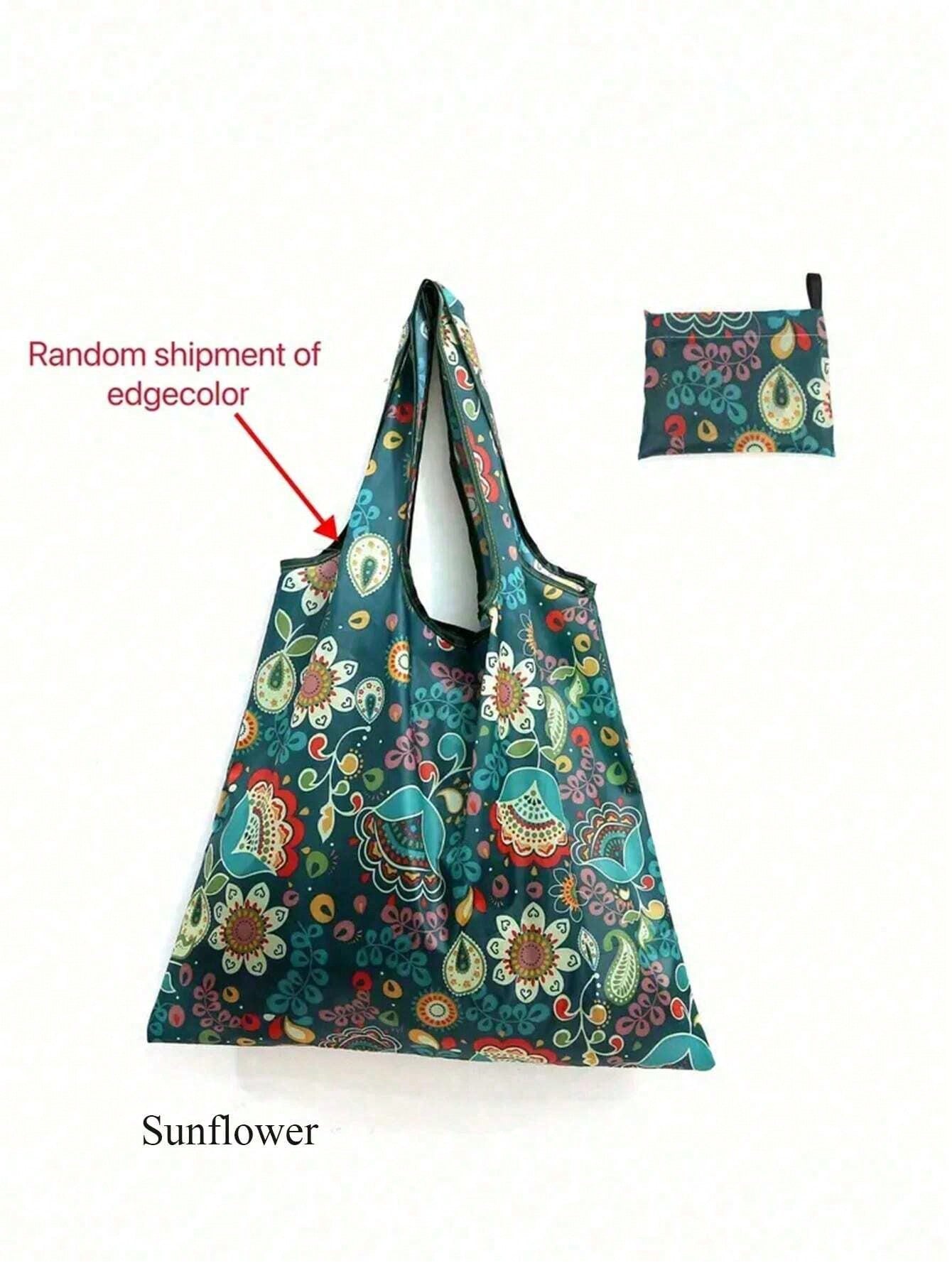1 pieza Bolsa de compras plegable grande y portátil con diseño de dibujos animados, bolsa de tote de gran capacidad