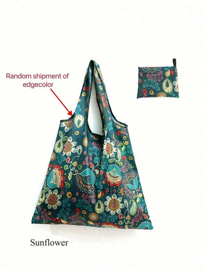 1 pieza Bolsa de compras plegable grande y portátil con diseño de dibujos animados, bolsa de tote de gran capacidad