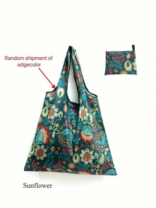 1 pieza Bolsa de compras plegable grande y portátil con diseño de dibujos animados, bolsa de tote de gran capacidad