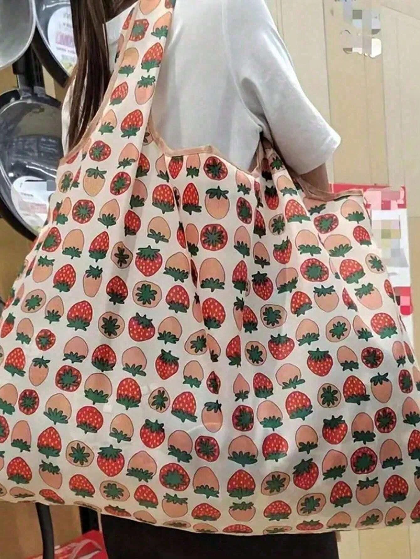1 pieza Bolsa de compras plegable grande y portátil con diseño de dibujos animados, bolsa de tote de gran capacidad