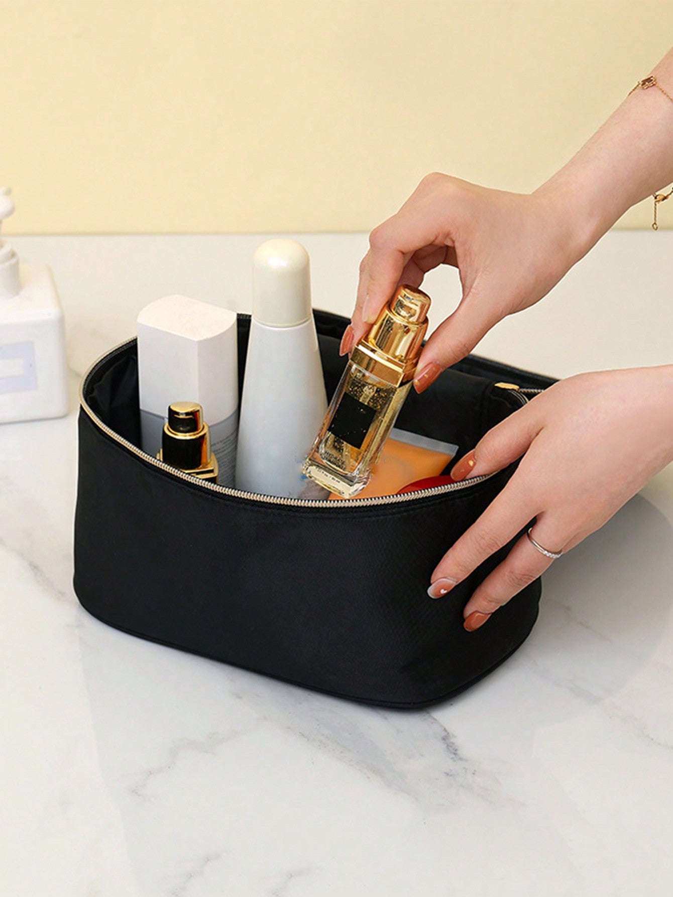 1 pieza Bolsa de cosméticos de gran capacidad, bolsa de almacenamiento de viaje multifunción, bolsa de lavado portátil impermeable con asa, bolsa de cosméticos