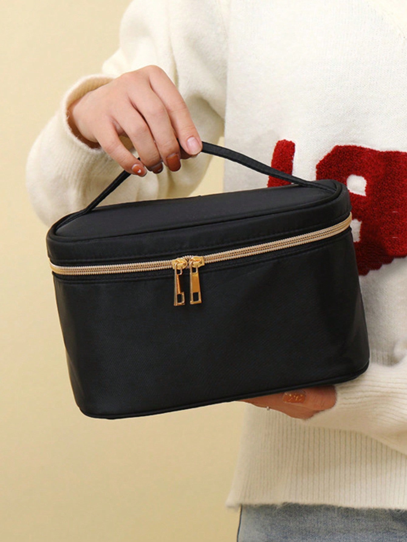 1 pieza Bolsa de cosméticos de gran capacidad, bolsa de almacenamiento de viaje multifunción, bolsa de lavado portátil impermeable con asa, bolsa de cosméticos