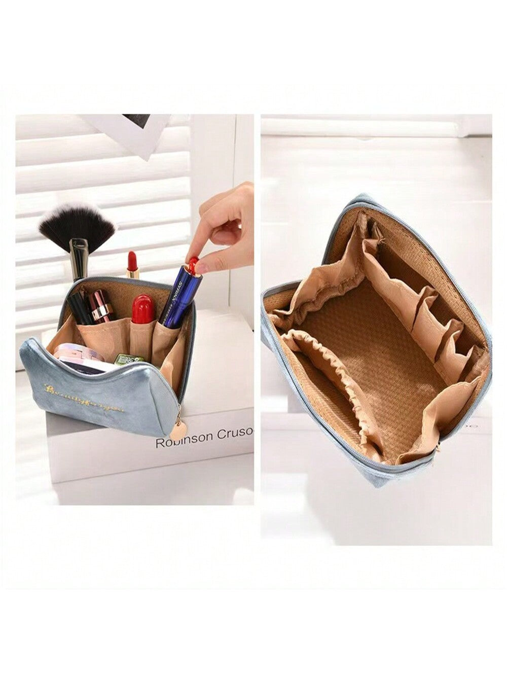 1 pieza Bolsa de cosméticos de gran capacidad, estuche cilíndrico para lápiz labial, organizador de maquillaje portátil