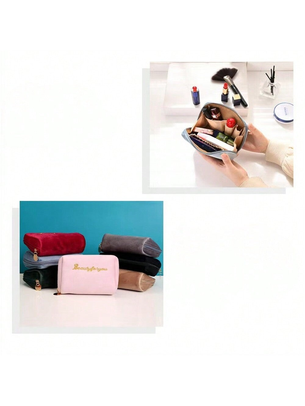1 pieza Bolsa de cosméticos de gran capacidad, estuche cilíndrico para lápiz labial, organizador de maquillaje portátil